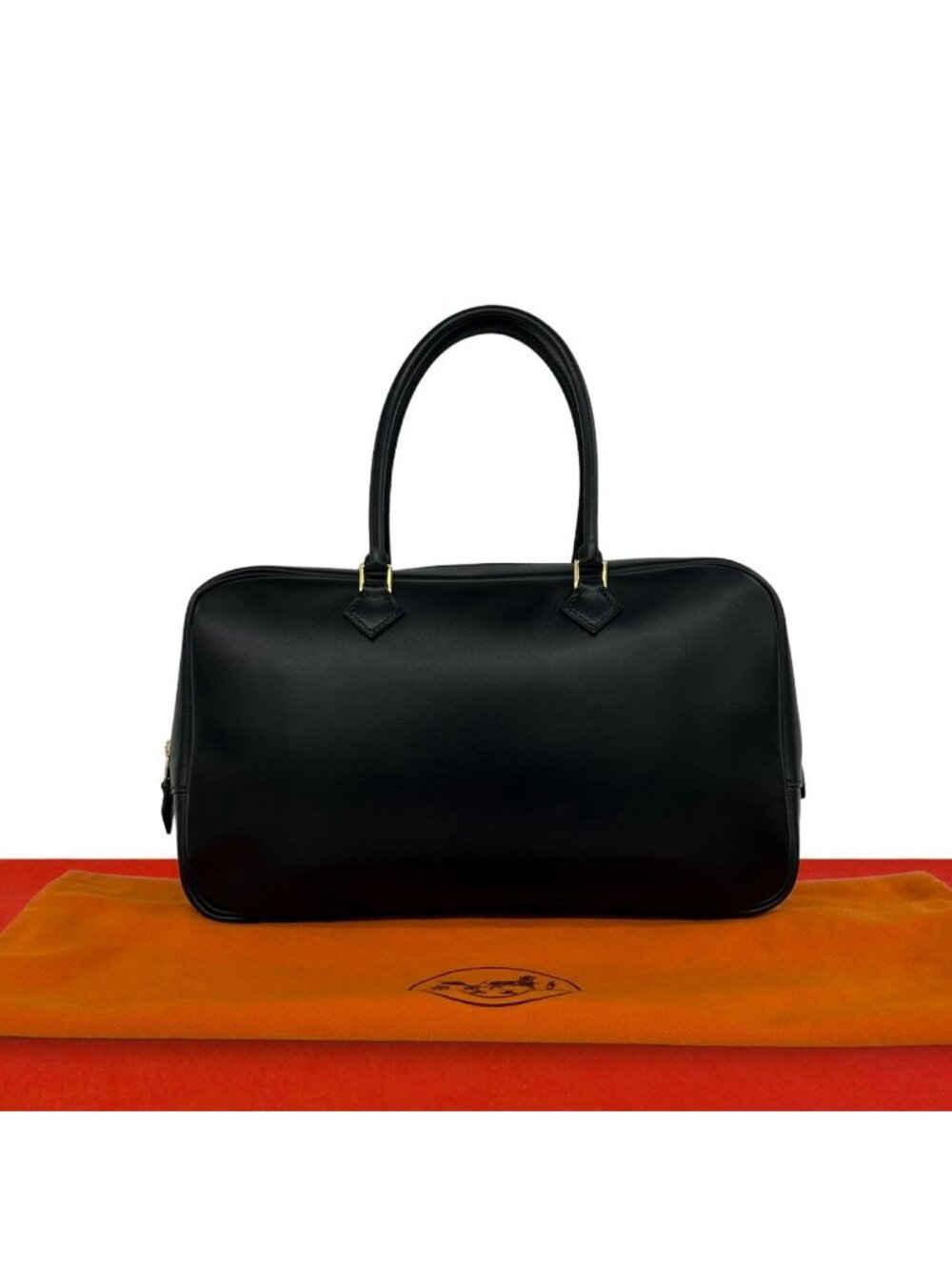 Hermes Plume Elan 28 Box Calf Leather Mini Boston Bag Black